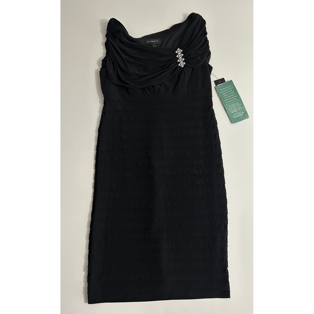 Scarlett Womens Black Tiered Cowl Neck Rhinestone Cocktail Dress Size 8 NWT